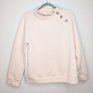 Quilted Pullover Sweatshirt – Button Neck – Blush Pink – XL (12)